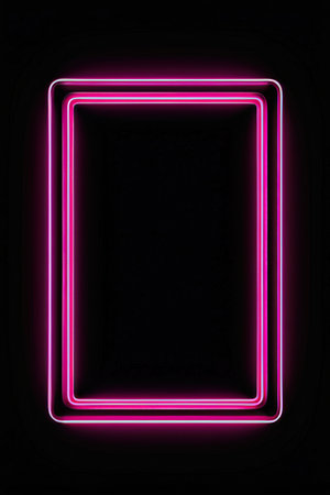 Neon square frame on a black background. 3d rendering.の素材