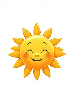 Smiling sun isolated on a white background. 3d rendering.の素材