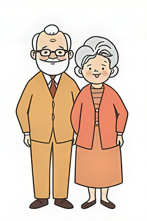 Elderly couple on a white background. Vector illustration of an elderly couple.の素材