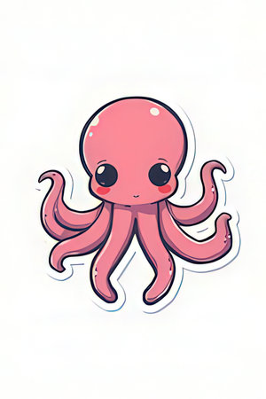 Cute cartoon octopus. Vector illustration isolated on white background.の素材