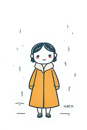 Illustration of a little girl in a raincoat. Vector illustration.の素材