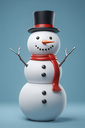 3d rendering of a snowman with a top hat and scarfの素材