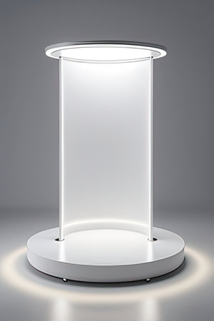 Blank exhibition stand for exhibit. 3d render on gray backgroundの素材