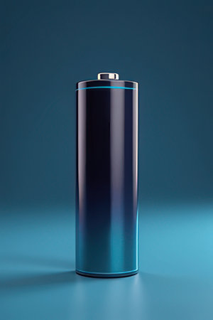 Battery on a blue background. 3d rendering, 3d illustration.の素材
