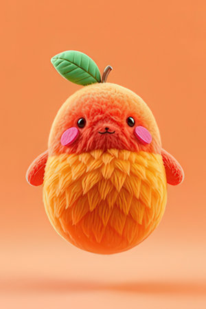 Funny orange chicken character isolated on orange background. 3d illustrationの素材