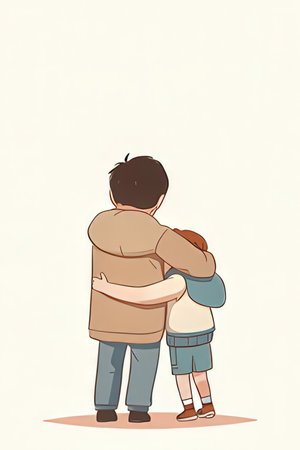 Father and son hug each other on a white background. Vector illustrationの素材