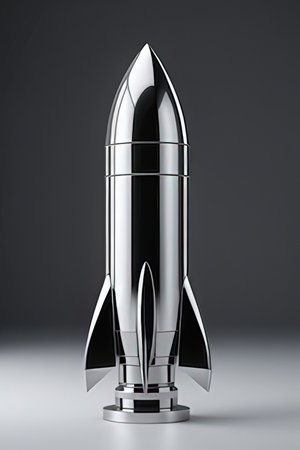 3d rendering of a rocket on a gray background. Space exploration concept.の素材