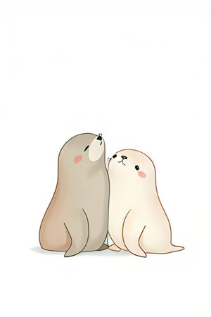 Cute seal couple isolated on white background, vector illustration.の素材