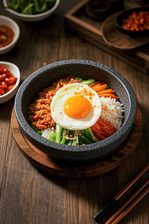 Bibimbap - Korean food style, rice with fried eggの素材