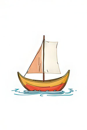 Sailing boat on the water. Hand drawn. Vector illustration.の素材