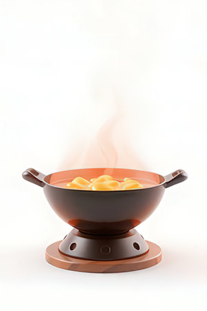 Ravioli in a bowl with smoke on a white backgroundの素材