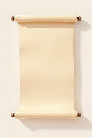 Blank paper scroll on a white wall with copy space for textの素材