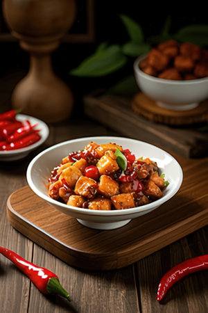 chinese cuisine, sweet and sour pork in sweet and sour sauceの素材