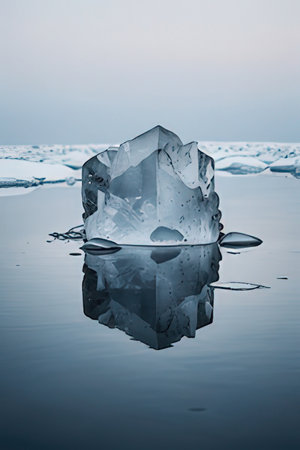 Ice cube on the water with reflection in Jokulsarlon, Icelandの素材
