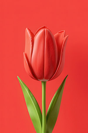 Red tulip on a red background. Minimalistic concept.の素材
