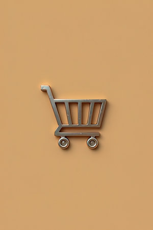 Shopping cart icon isolated on brown background. 3d illustration.の素材