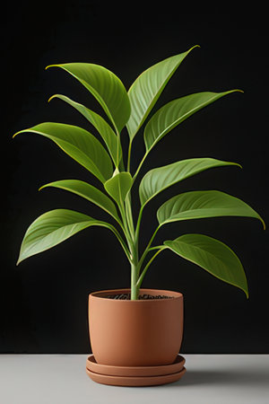 Ficus plant in a pot on a black background. 3d renderingの素材