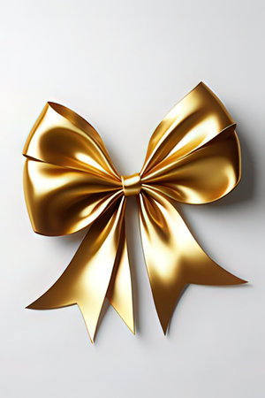 Gold bow on a white background. 3d illustration. Studio photography.の素材