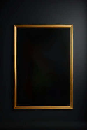 Blackboard with gold frame on a black wall. Vector illustration.の素材