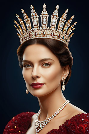 Portrait of beautiful brunette woman in crown. Luxury style.の素材