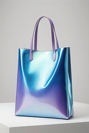 Blue shopping bag isolated on white background, clipping path included. Shopping conceptの素材