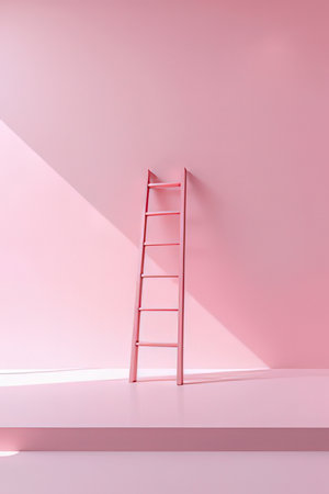 3d rendering of a ladder in a room, pink and whiteの素材