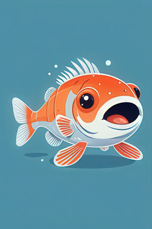 Illustration of a Cute Fish on a Blue Background - Vectorの素材