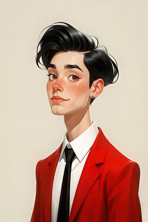 Portrait of a young man in a red jacket and black tieの素材