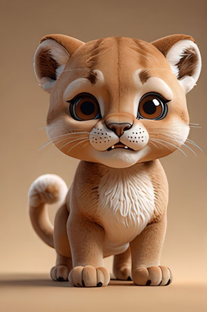 3d rendering of a cute cartoon feline on a brown background.の素材