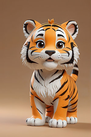 3d illustration of a tiger toy, isolated on brown background.の素材