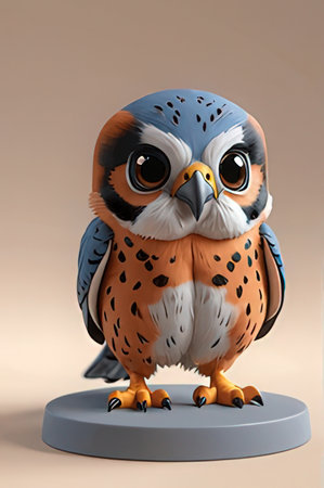 3D rendering of a cute owl sitting on a pedestal.の素材