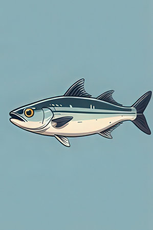 Illustration of a bluefin tuna fish on a blue background.の素材