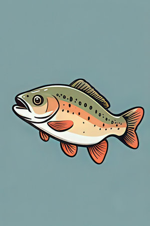 Illustration of a rainbow trout on a light blue background, hand drawingの素材