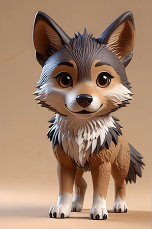 Cute cartoon dog isolated on brown background. 3D rendering.の素材