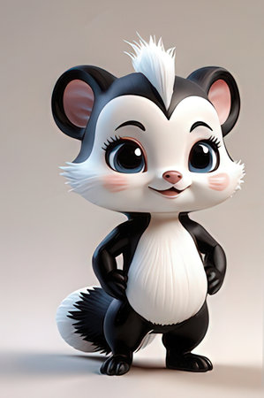 Cute cartoon skunk character isolated on white background - 3D illustrationの素材