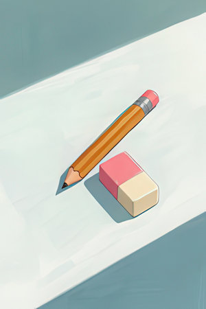 Pencil and eraser on a white background. 3d renderの素材