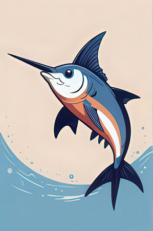 Vector illustration of a blue marlin fish jumping out of the waterの素材
