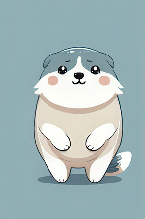 Cute cartoon dog on gray background. Vector illustration.の素材