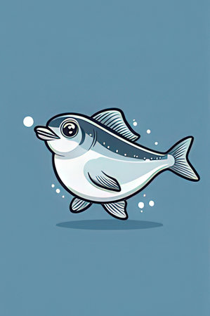 Illustration of a fish on a blue background, cartoon style.の素材
