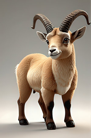 3d rendering of a goat on a gray background with copy spaceの素材