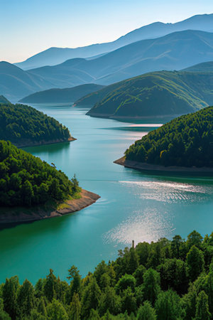 Beautiful mountain lake in the Carpathian mountains, Ukraine.の素材