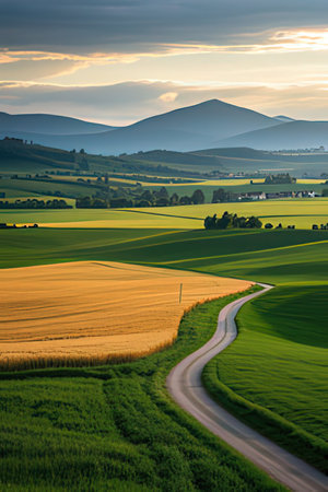 Rural landscape in Tuscany, Italy. Rural road through the fields.の素材