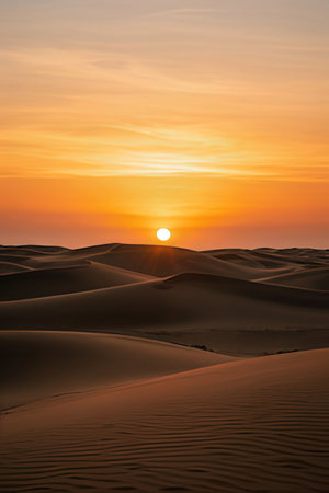 Sunset over the sand dunes in the Sahara desert, Moroccoの素材