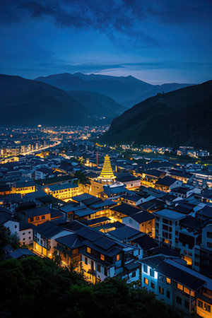 Night view of Lijiang old town, Yunnan, Chinaの素材
