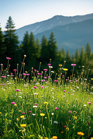 Meadow with flowers in the Carpathian mountains, Ukraineの素材