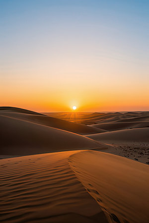 Sunset over the sand dunes in the Sahara desert, Moroccoの素材