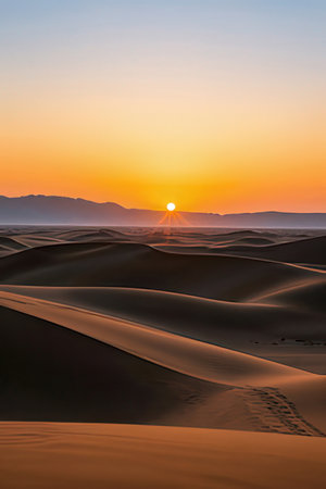Sunset over sand dunes in Death Valley National Park, Californiaの素材