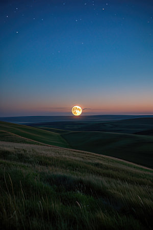 Full moon over the fields at nightの素材