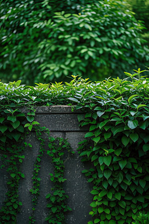 Green leaves wall in the garden. Green leaf wall texture background.の素材