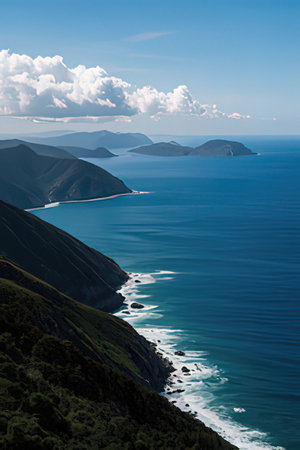 Coastline of the Black Sea in Crimea, Ukraine. View from the top of the mountainの素材